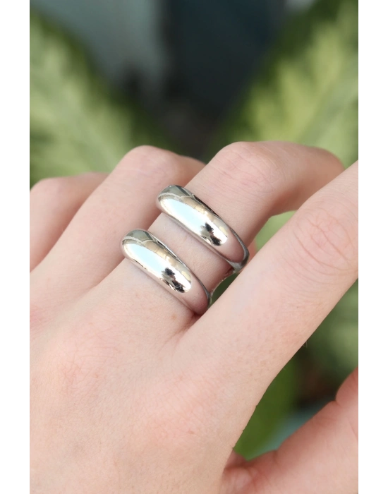 ® Pirinç Gümüş Renk Ayarlanabilir Şerit Yüzük