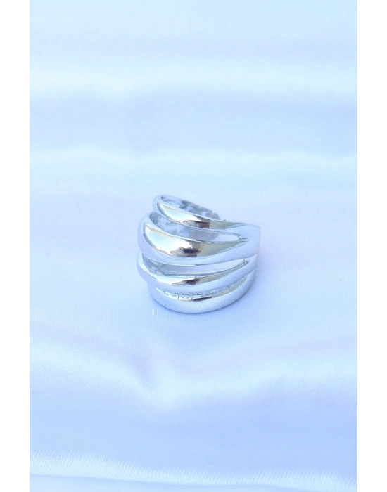 ® Pirinç Gümüş Renk Ayarlanabilir Tırtıklı Bombe Yüzük