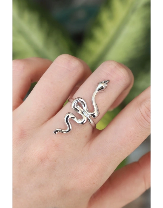 ® Pirinç Gümüş Renk Ayarlanabilir Yılan Yüzük