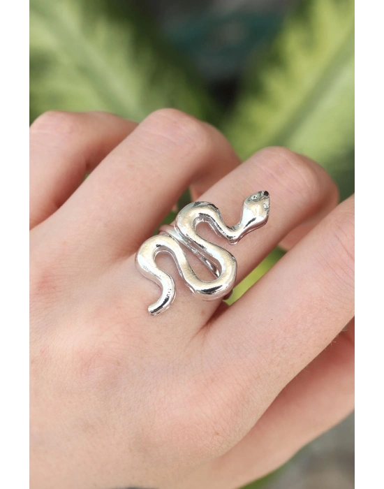 ® Pirinç Gümüş Renk Ayarlanabilir Yılan Yüzük