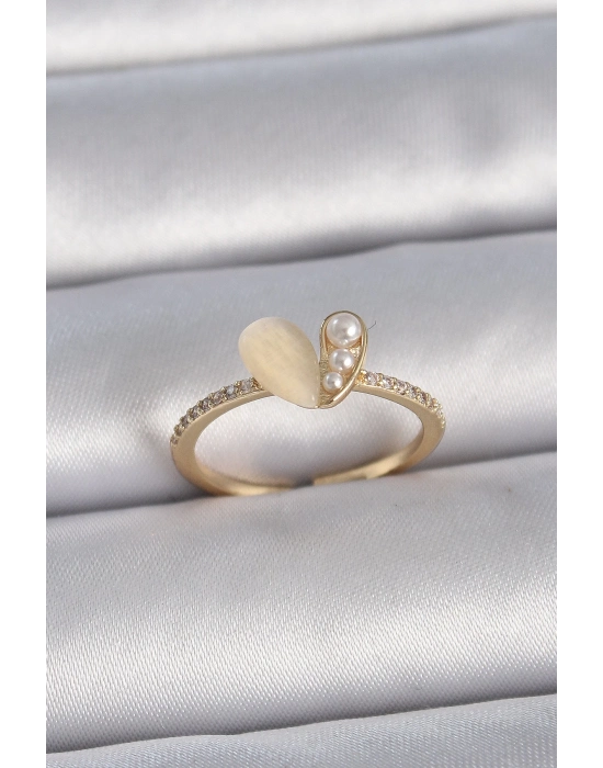 ® Pirinç Gümüş Renk Ayarlanabilir Zirkon Taşlı Beyaz Mineli Kalp Model Kadın Yüzük