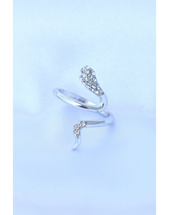 ® Pirinç Gümüş Renk Ayarlanabilir Zirkon Taşlı Yılan Yüzük