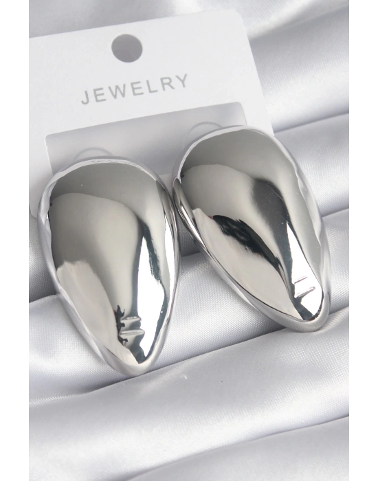 ® Pirinç Gümüş Renk Badem Model Kadın Küpe