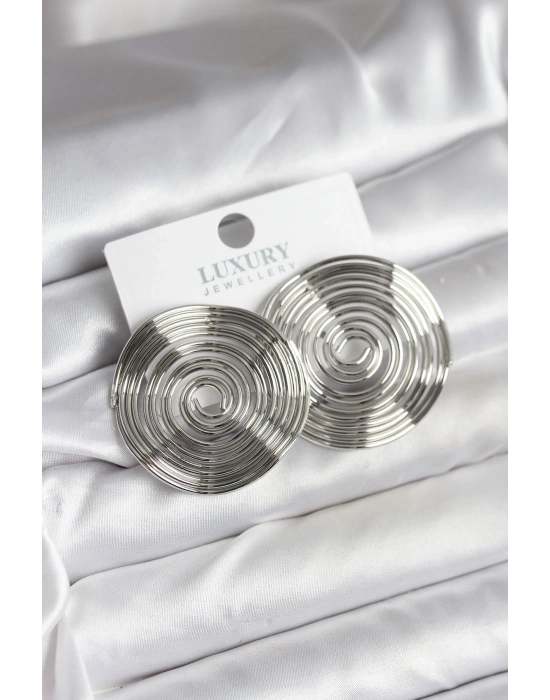 ® Pirinç Gümüş Renk Circle Model Kadın Küpe