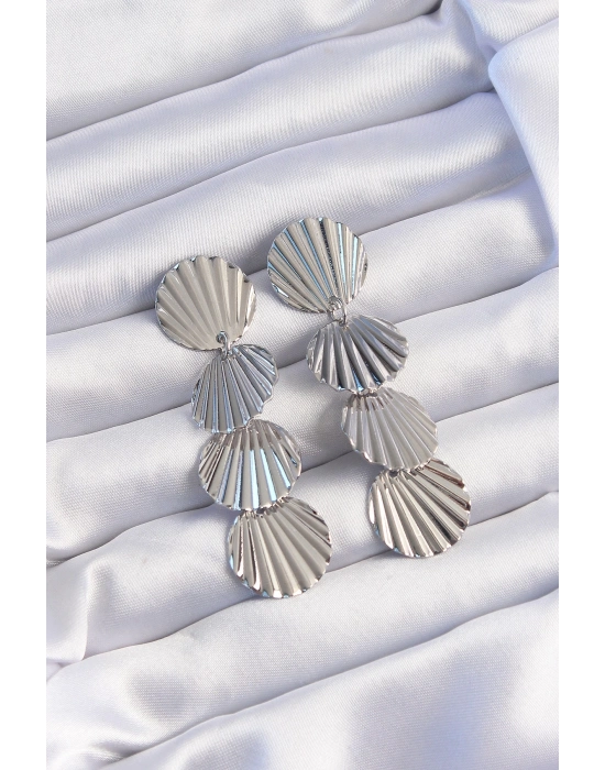 ® Pirinç Gümüş Renk Deniz Kabuğu Model Sallantılı Küpe