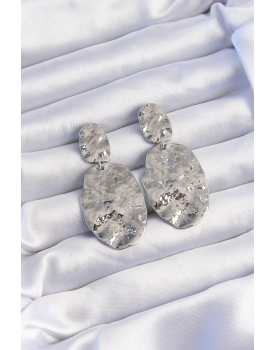 ® Pirinç Gümüş Renk Ezme Plaka Küpe