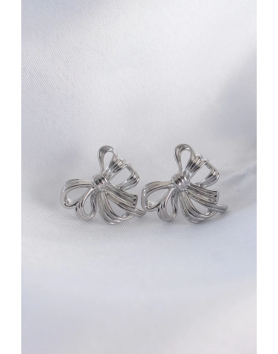 ® Pirinç Gümüş Renk Fiyonk Küpe