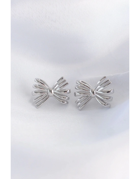 ® Pirinç Gümüş Renk Fiyonk Küpe