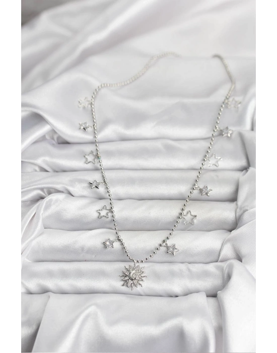 ® Pirinç Gümüş Renk Güneş Model Kadın Kolye