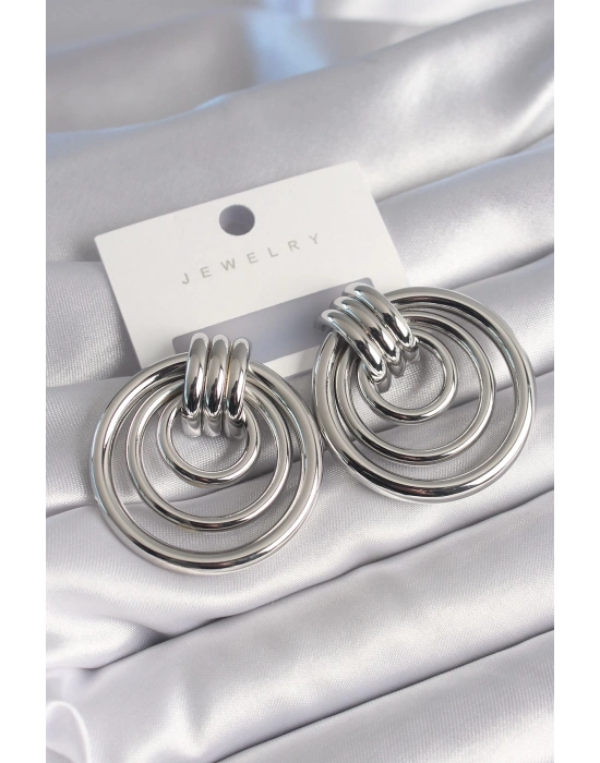 ® Pirinç Gümüş Renk Halka Model Kadın Küpe