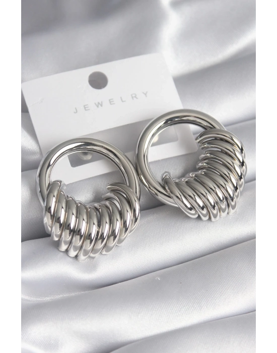 ® Pirinç Gümüş Renk Halka Sarmal Model Kadın Küpe