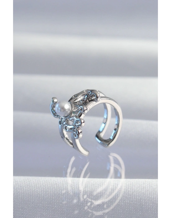 ® Pirinç Gümüş Renk İncili Ahtapot Earcuff Küpe