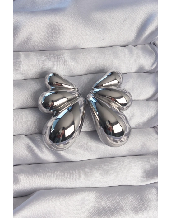 ® Pirinç Gümüş Renk İri Bombeli Kelebek Küpe