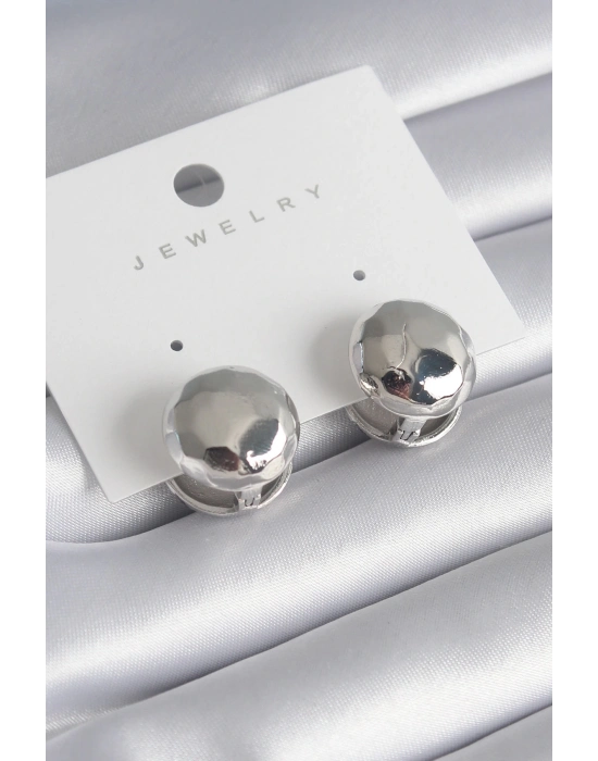 ® Pirinç Gümüş Renk İşleme Detay Top Model Kadın Küpe