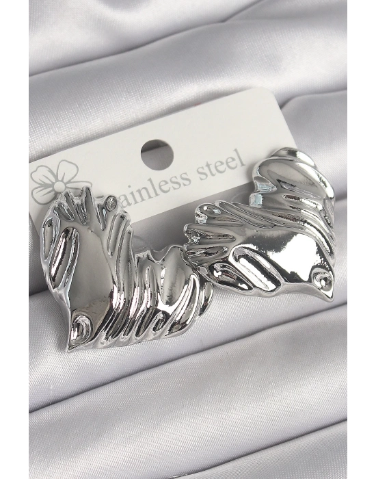 ® Pirinç Gümüş Renk İşlemeli Kalp Model Kadın Küpe