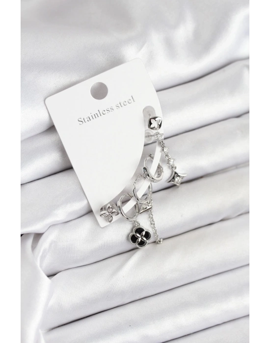 ® Pirinç Gümüş Renk Kadın Set Küpe