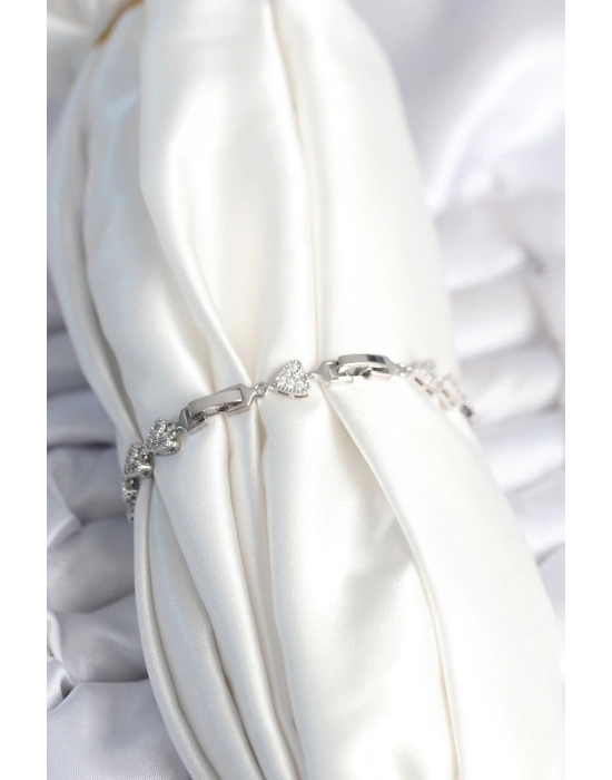 ® Pirinç Gümüş Renk Kalp Model Kadın Bileklik