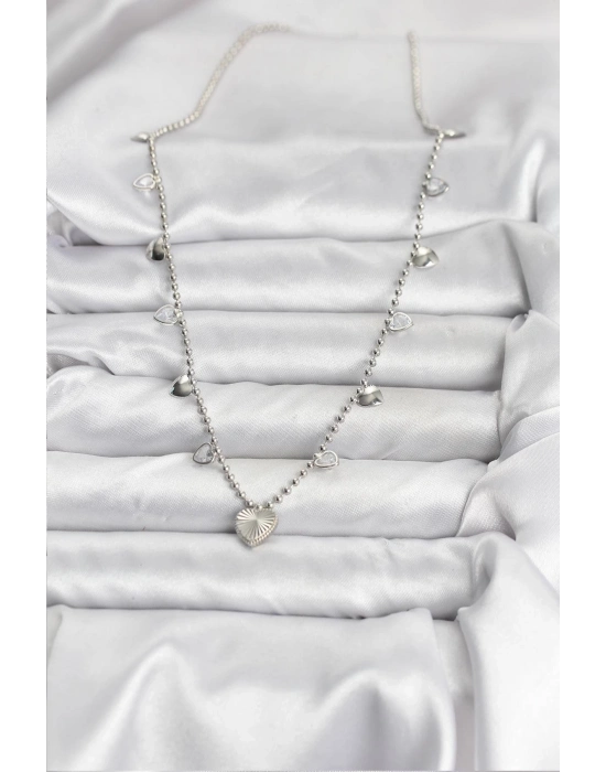 ® Pirinç Gümüş Renk Kalp Model Kadın Kolye