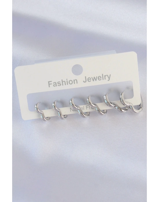 ® Pirinç Gümüş Renk Kalp Model Küpe Seti