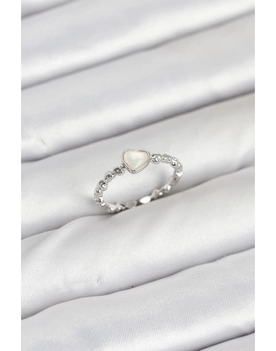 ® Pirinç Gümüş Renk Kalpli Model Kadın Yüzük