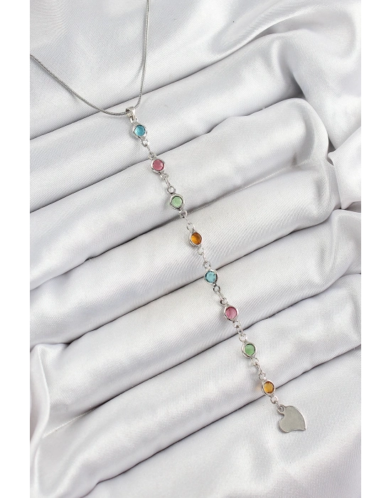 ® Pirinç Gümüş Renk Karışık Renk Zirkon Taşlı Y Kadın Kolye