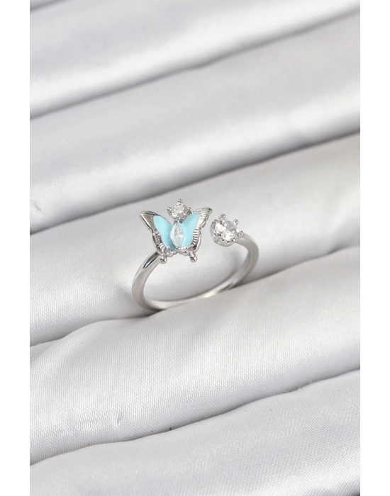 ® Pirinç Gümüş Renk Kelebek Model Kadın Yüzük