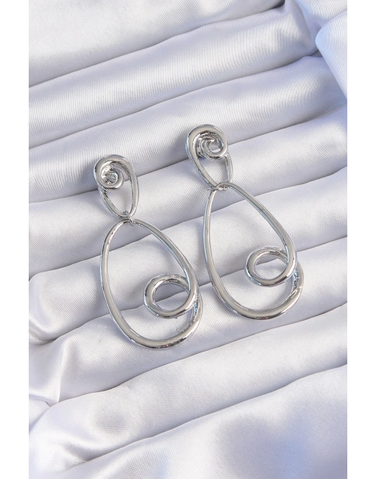 ® Pirinç Gümüş Renk Kıvrımlı Sallantılı Küpe