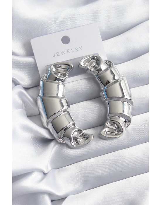 ® Pirinç Gümüş Renk Kruvasan Model Kadın Küpe