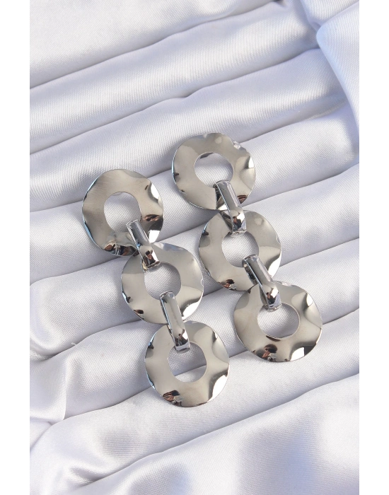 ® Pirinç Gümüş Renk Oval Ayna Model Sallantılı Küpe