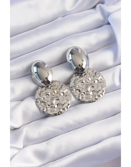 ® Pirinç Gümüş Renk Oval Ezme Plaka Küpe