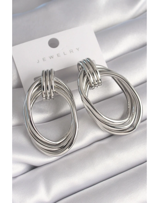 ® Pirinç Gümüş Renk Oval Model Kadın Küpe