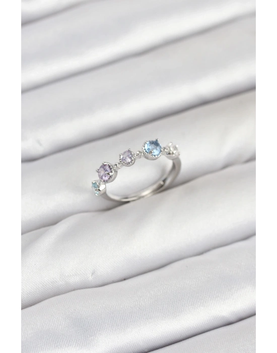 ® Pirinç Gümüş Renk Renkli Zirkon Taşlı Kadın Yüzük