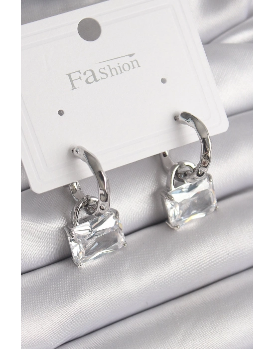 ® Pirinç Gümüş Renk Sallantı Zirkon Taşlı Çanta Model Kadın Küpe