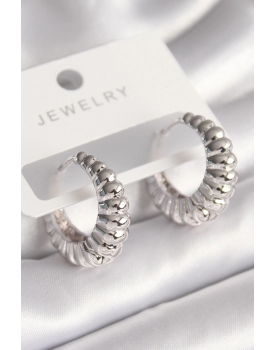 ® Pirinç Gümüş Renk Sarmal Halka Model Kadın Küpe