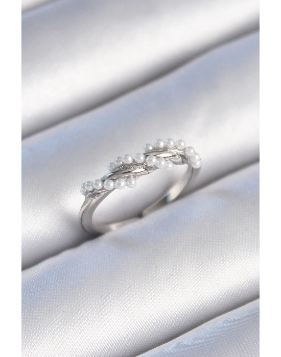 ® Pirinç Gümüş Renk Sarmal İnci Model Kadın Yüzük