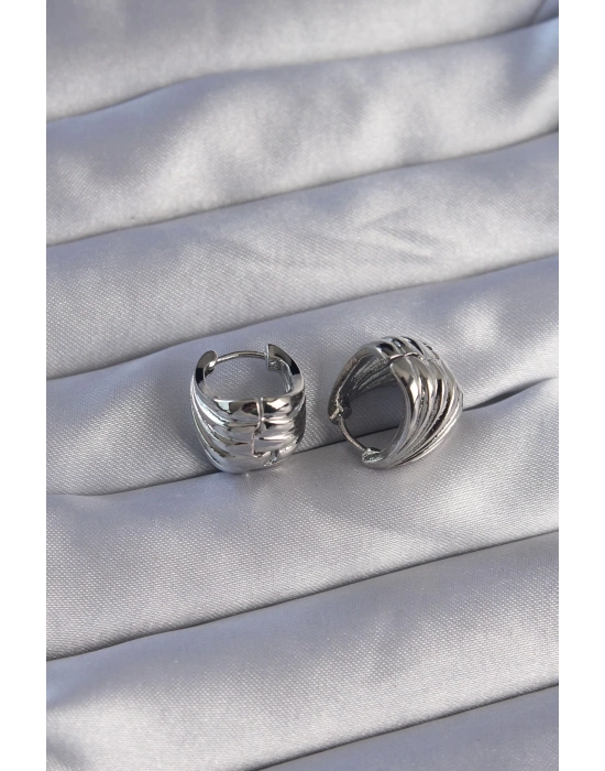 ® Pirinç Gümüş Renk Tırtıklı Minimal Bombeli Tasarım Küpe