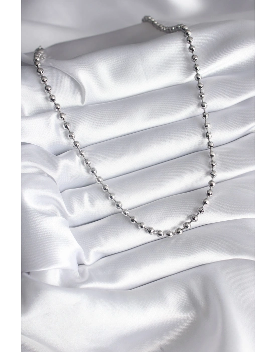 ® Pirinç Gümüş Renk Topçuk Detay Kadın Kolye