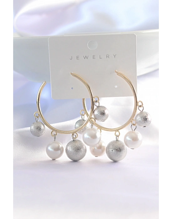 ® Pirinç Gümüş Renk Topçuk Model Gold Renk Halka Küpe