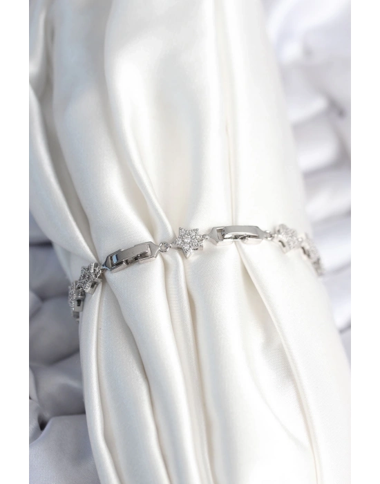 ® Pirinç Gümüş Renk Yıldız Model Kadın Bileklik