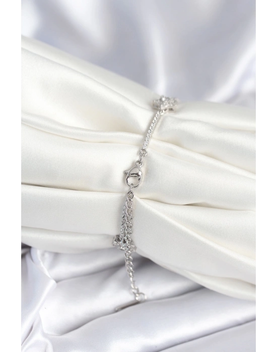 ® Pirinç Gümüş Renk Yıldız Model Kadın Bileklik