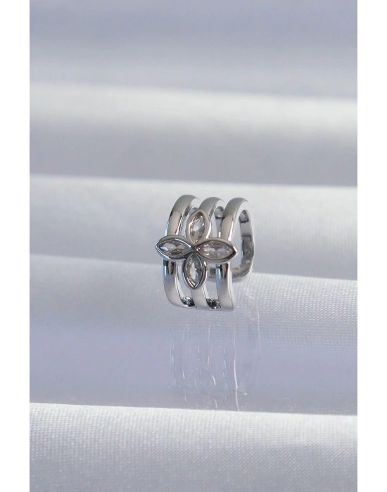 ® Pirinç Gümüş Renk Yonca Earcuff Küpe