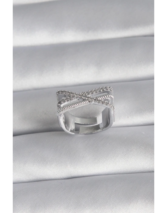 ® Pirinç Gümüş Renk Zirkon Taş Detay Kadın Yüzük