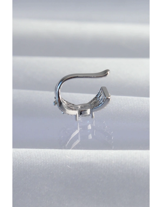 ® Pirinç Gümüş Renk Zirkon Taş Kaplama Earcuff Küpe