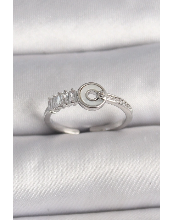 ® Pirinç Gümüş Renk Zirkon Taşlı Ayarlanabilir Kadın Yüzük