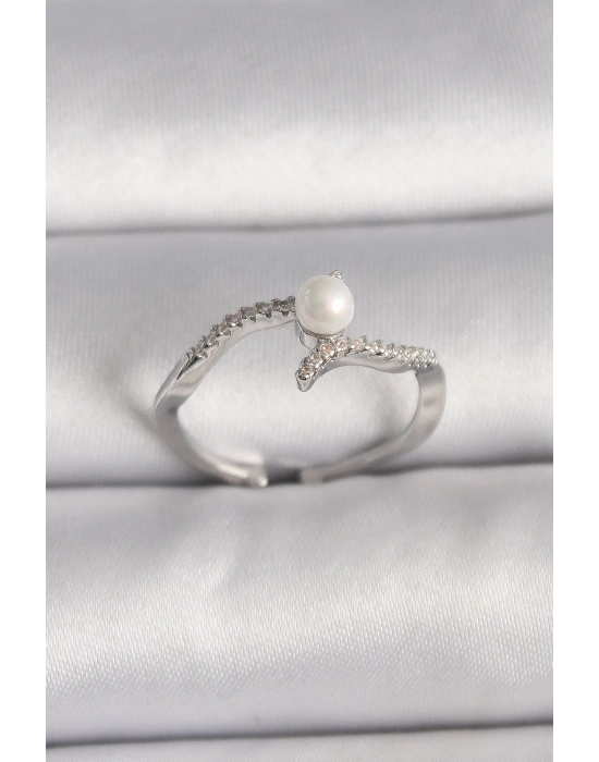 ® Pirinç Gümüş Renk Zirkon Taşlı Ayarlanabilir Yüzük