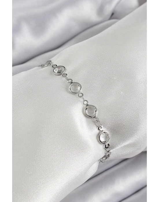 ® Pirinç Gümüş Renk Zirkon Taşlı Bileklik