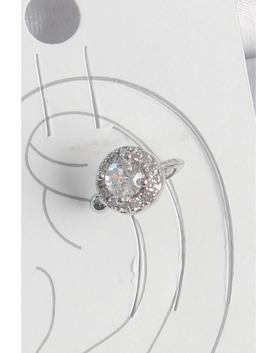 ® Pirinç Gümüş Renk Zirkon Taşlı Kadın Kıkırdak Model Küpe