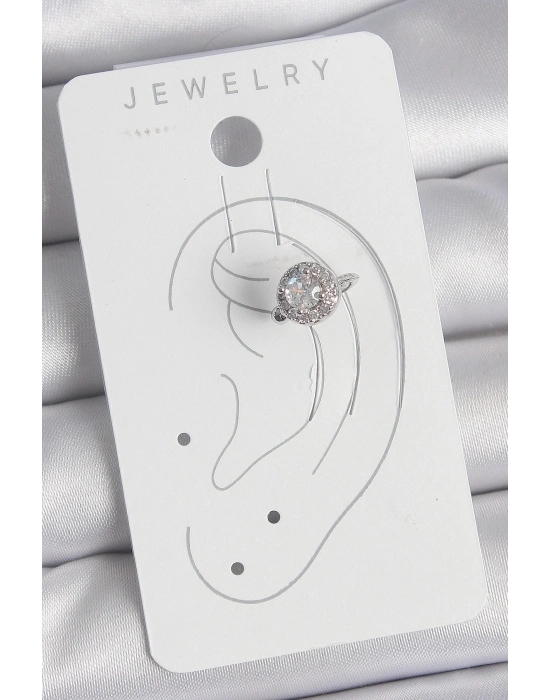 ® Pirinç Gümüş Renk Zirkon Taşlı Kadın Kıkırdak Model Küpe