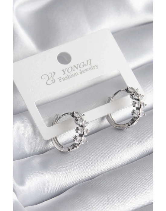 ® Pirinç Gümüş Renk Zirkon Taşlı Kadın Küpe