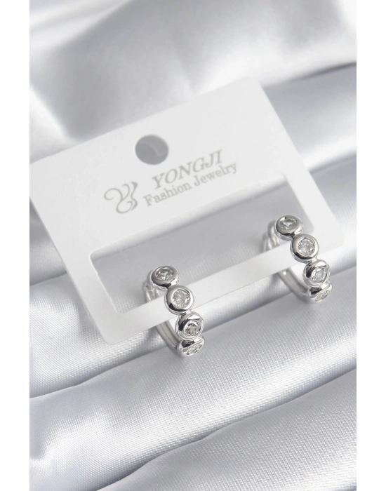 ® Pirinç Gümüş Renk Zirkon Taşlı Kadın Küpe